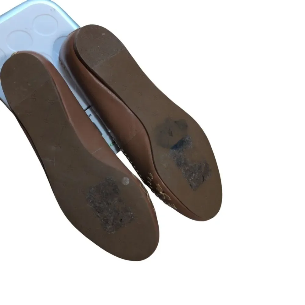 Jack Rogers Waverly brown oak gold leather ballet flats size 9M whipstitch